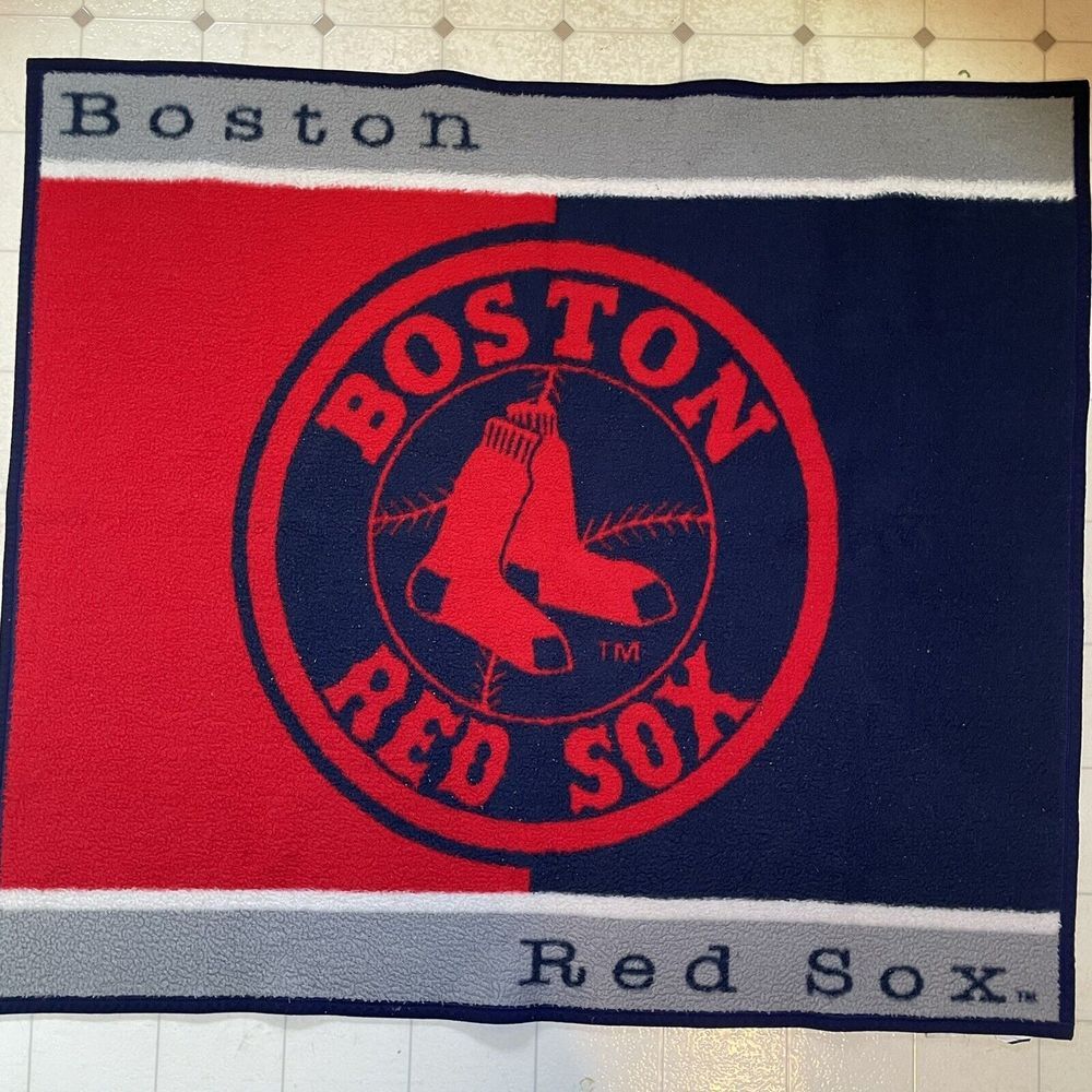 Vintage Boston Red Sox Biederlack USA Blanket Red Blue 52x47 Retro Couch Bed 90s